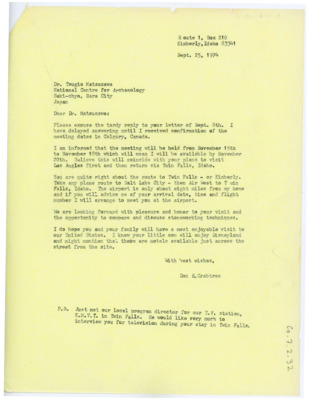 Letter from Don Crabtree to Tsugio Matsuzawa
