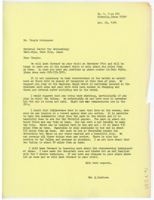 Letter from Don Crabtree to Tsugio Matsuzawa