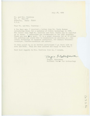 Letter from Tsugio Matsuzawa to Don Crabtree
