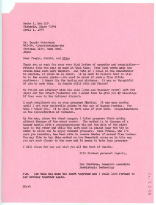 Letter from Don Crabtree to Tsugio, Kumiko, and Mito Matsuzawa