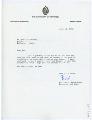 Letter from William J. "Bill" Mayer-Oakes to Don Crabtree