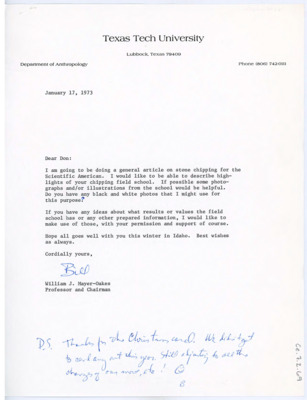 Letter from William J. "Bill" Mayer-Oakes to Don Crabtree