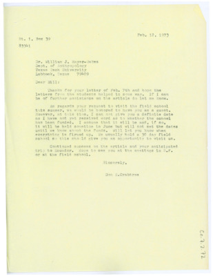 Letter from Don Crabtree to William J. "Bill" Mayer-Oakes