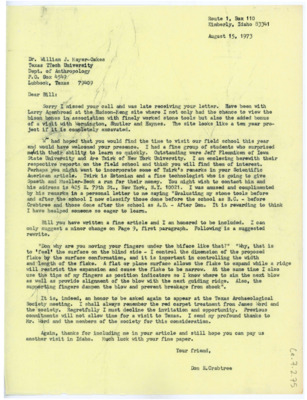 Letter from Don Crabtree to William J. "Bill" Mayer-Oakes