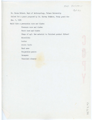 Grant report written by Norma Mcleod to Harvey Brikker