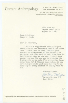 Letter from Barbara Metzger to Don Crabtree
