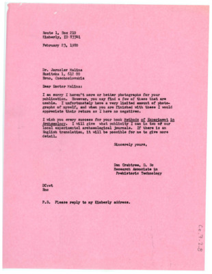 Letter from Don Crabtree to Jaroslav Malina