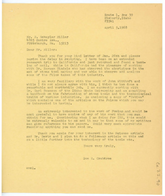Letter from Don Crabtree to P. Schuyler Miller
