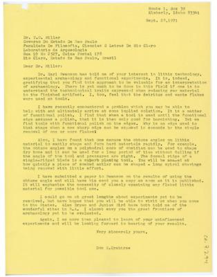 Letter from Don Crabtree to Tom O. Miller