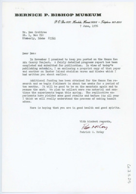 Letter from Patrick C. McCoy to Don Crabtree