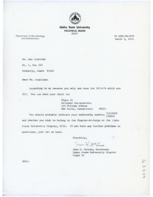 Letter from Joan H. McCune to Don Crabtree