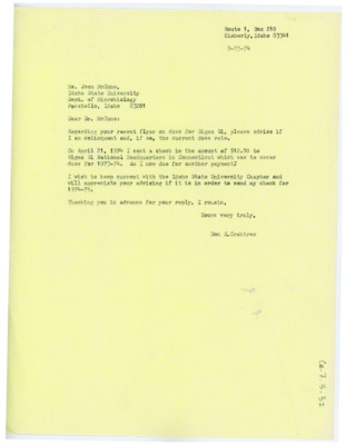 Letter from Don Crabtree to Joan H. McCune