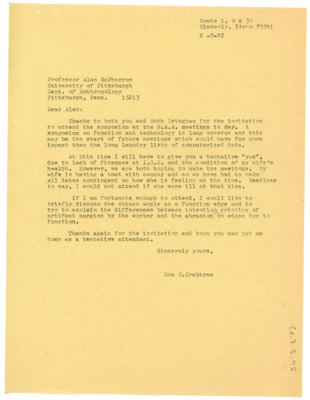 Letter from Don Crabtree to Alan McPherron