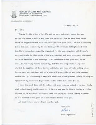 Letter from Alan McPherron to Don Crabtree
