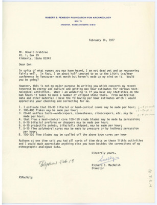 Letter from Richard S. MacNeish to Don Crabtree