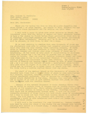 Letter from Don Crabtree to Billy MacKenzie