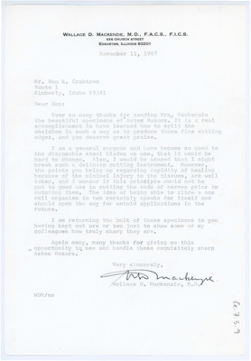 Letter from Wallace D. MacKenzie to Don Crabtree