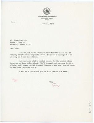 Letter from Guy R. Moto to Don Crabtree