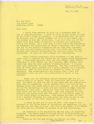 Letter from Don Crabtree to Guy R. Moto