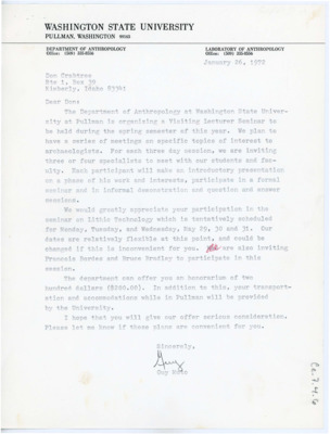 Letter from Guy R. Moto to Don Crabtree