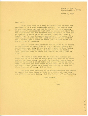 Letter from Don Crabtree to Guy R. Moto