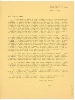 Letter from Don Crabtree to Guy R. and Lee Moto