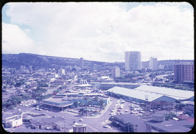 A photographic slide of an urban cityscape.