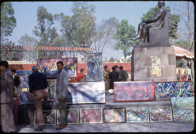 A photographic slide of an outdoor art gallery.