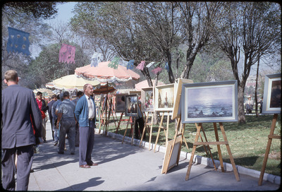 A photographic slide of an outdoor art gallery.