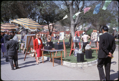 A photographic slide of an outdoor art gallery.