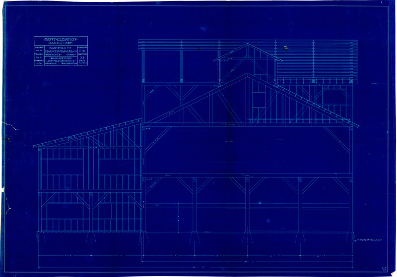 Blueprint of front elevation of sawmill.