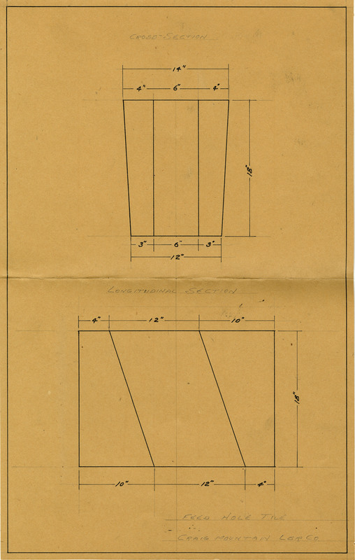 Diagram of the cross and longitudinal sections for the feed hole tile, Craig Mountain Lumber Company.