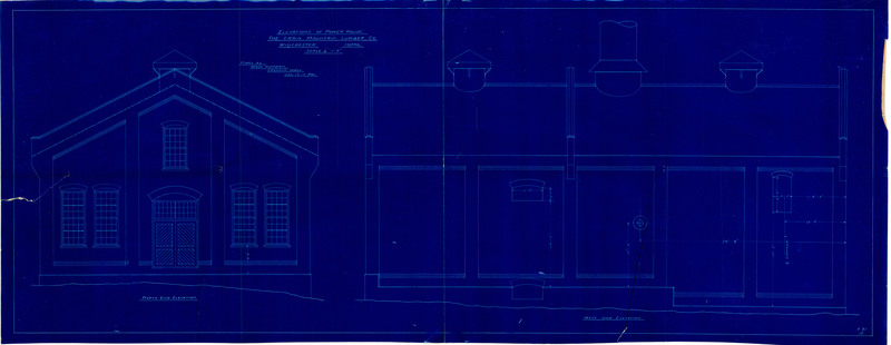 North and west side end elevations of power house blueprint for the Craig Mountain Lumber Company, Winchester, Idaho.