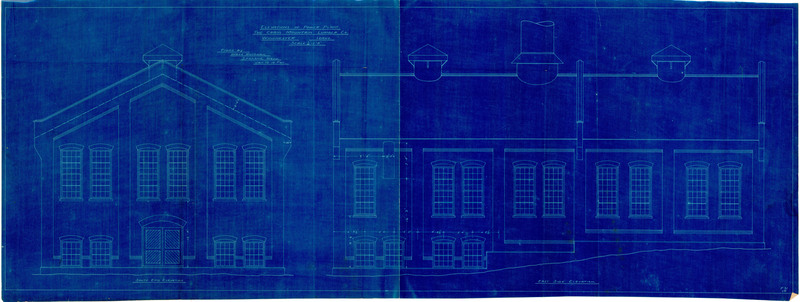 South and east end elevations of power house blueprint for the Craig Mountain Lumber Company, Winchester, Idaho. 