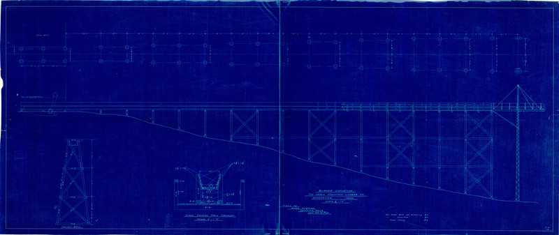 Burner conveyor blueprint for the Craig Mountain Lumber Company, Winchester, Idaho. The blueprint includes cross section of conveyor in a different scales.