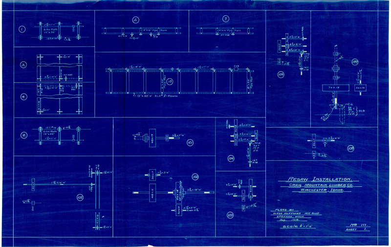 Resaw installation blueprint for the Craig Mountain Lumber Company, Winchester, Idaho.