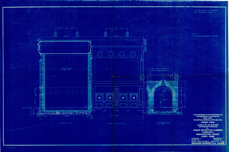 Class S, No. 25. Battery. Extension furnace blueprint for Craig Mountain Lumber Company, Winchester, Idaho.