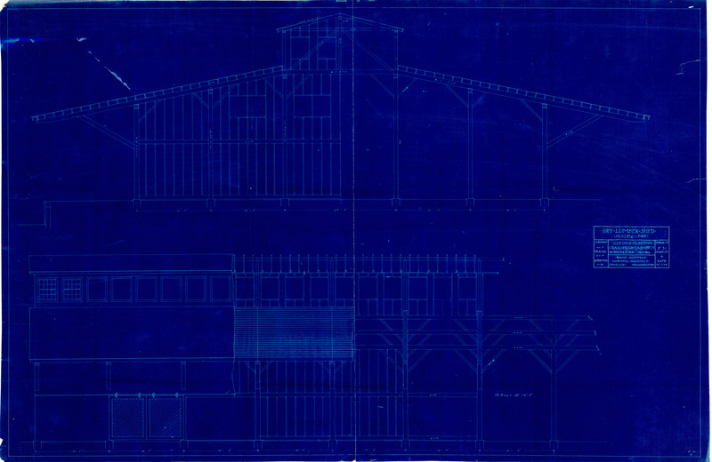 Dry lumber shed blueprint for the Craig Mountain Lumber Coy. [company]. This blueprint includes an additional bay for a total of 13.