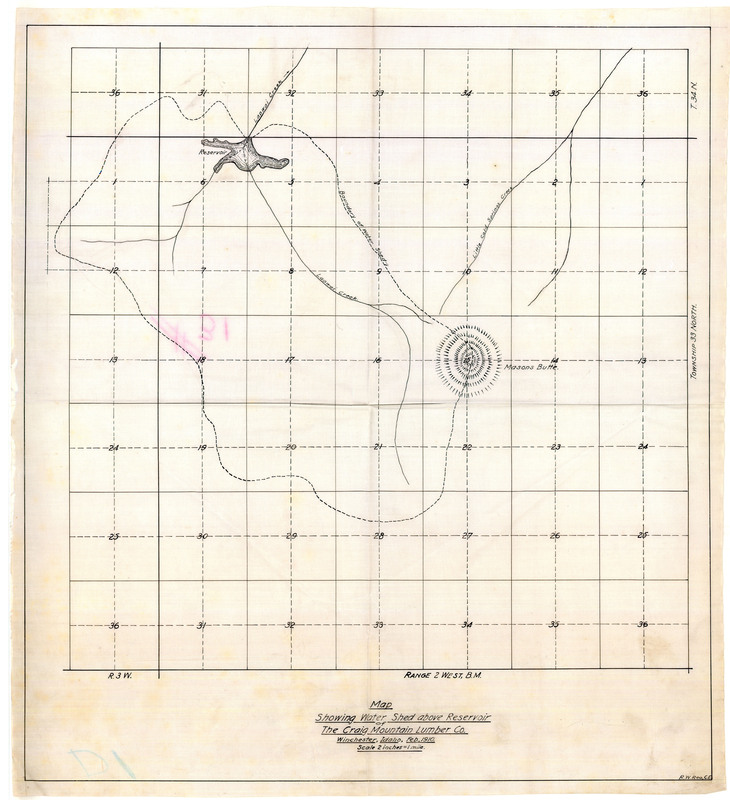Map showing water shed above reservoir of the Craig Mountain Lumber Co. Winchester, Idaho.