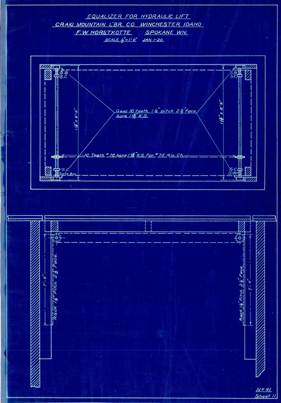 Equalizer for hydraulic lift blueprint for the Craig Mountain Lumber Co. Winchester, Idaho. 