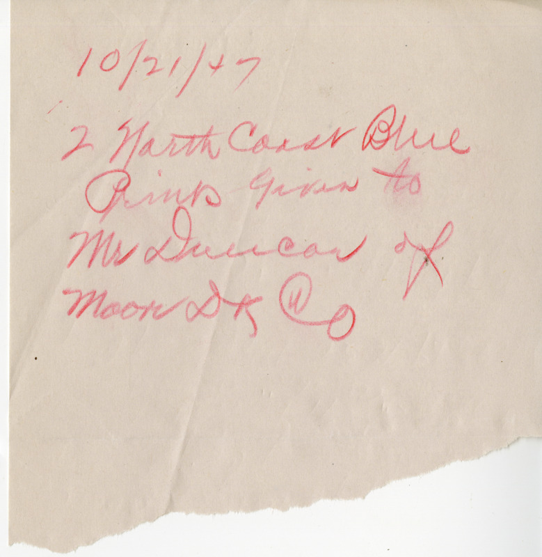 Handwritten notes regarding one Moore Dry Kiln Plan dated 10-5-45.