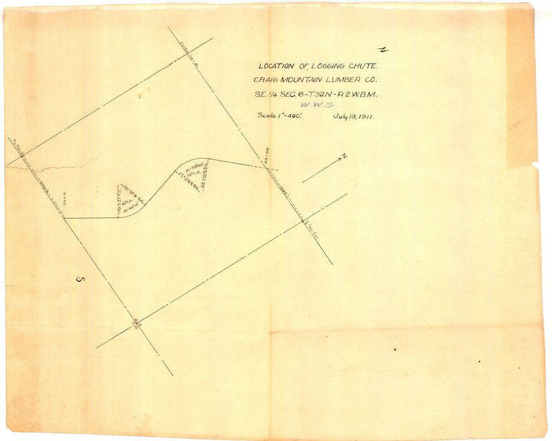 Location of logging chute drawing for the Craig Mountain Lumber Co. S.E. 1/4 Sec.6-T32N-R2W.B.M.