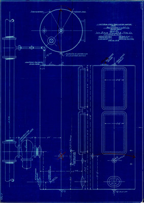 Blueprint for 1-No. 37-BROS open feedwater heater for Southern Lumber Company, Boise, Idaho. Built by Wm Bros. Boiler and Mfg Co. [manufacturing company] Minneapolis, Minn.
