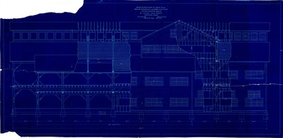 Side elevation of saw mill blueprint for Craig Mountain Lumber Company by Union Iron Works.