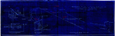 Arrangement of fan & saw mill blow pipe line and elevation of blow pipe line blueprint.