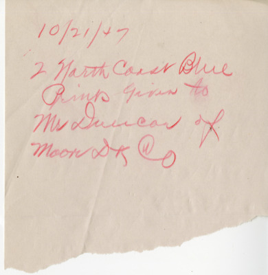 Handwritten notes regarding one Moore Dry Kiln Plan dated 10-5-45.