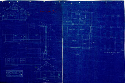 Elevations blueprint for cottage for Bank of Spirit Lake, Spirit Lake, Idaho.