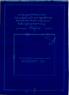 The N.W.1/4 of Sec.6.T.33.N.R2.W.B.M. showing location of proposed logging railroad of the Craig Mountain Lumber Company and location of County Road Crossing.