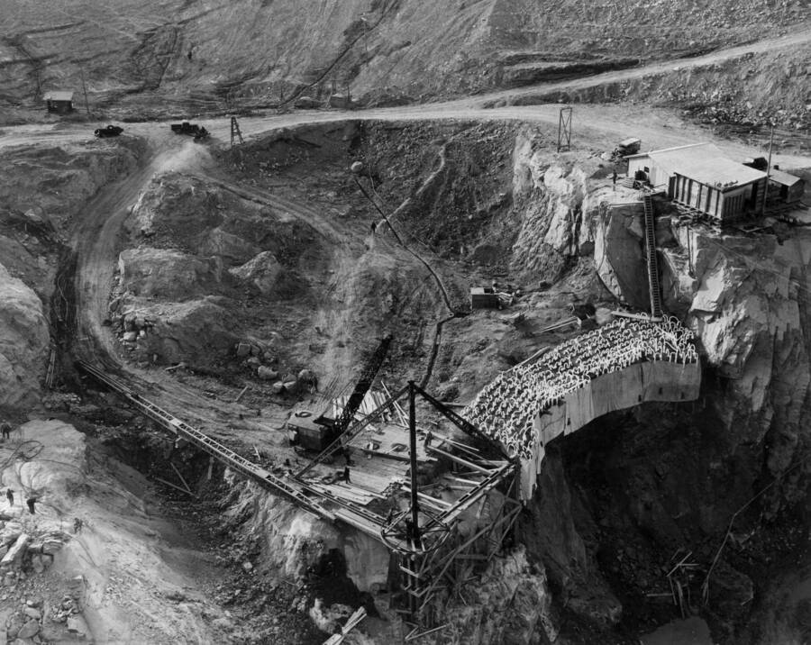 General view of excavation operations along bank