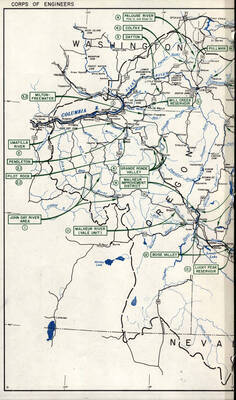 A map of flood control projects in the Pacific Northwest